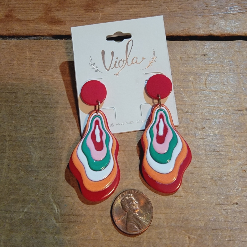Trippie psychedelic multi color acetate Plastic surrealistic earrings - Picture 9 of 10